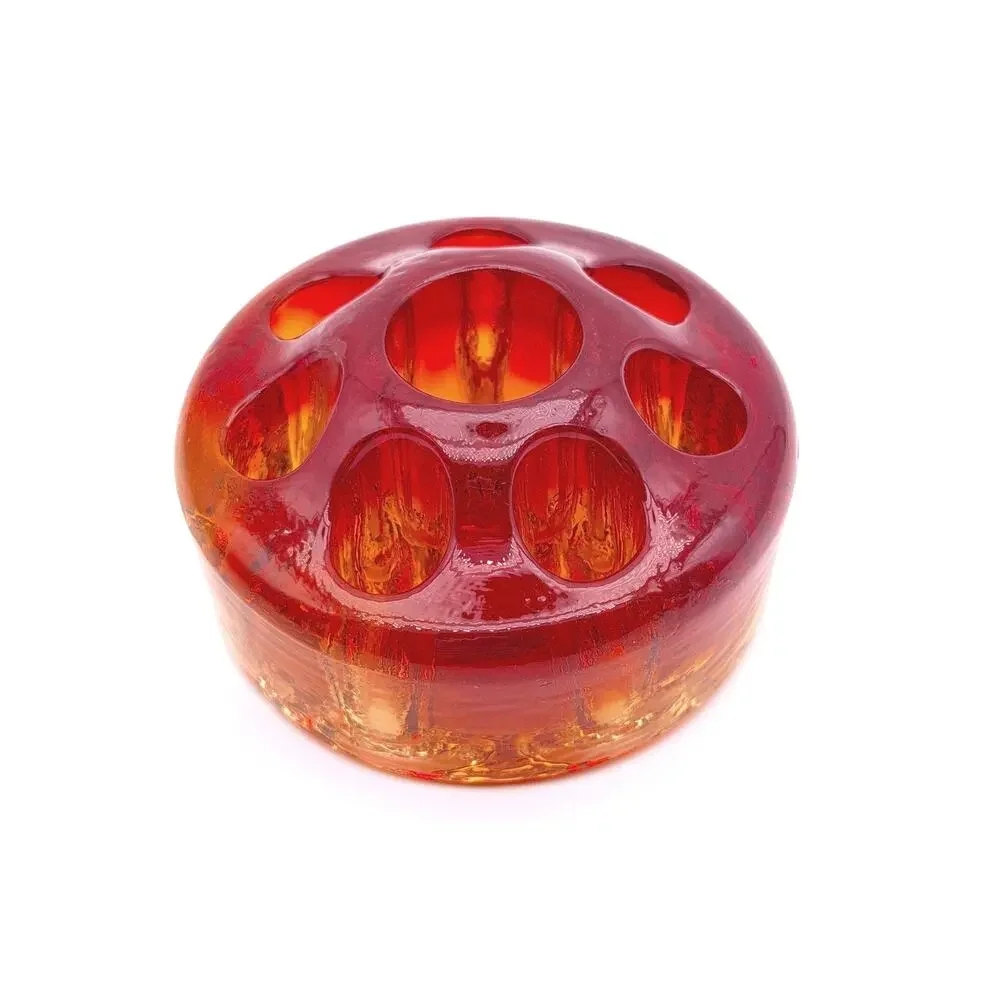 Vintage Fenton Amberina Glass Flower Frog 8 Hole Cadmium Glow UV Blacklight